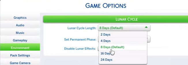 Sims-4-Lunar-Cycle-Length-settings