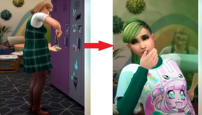 Sims-4-Molly-Prescott-pranking-locker-with-stink-capsule