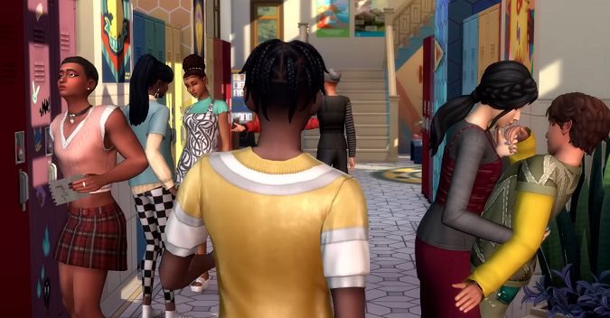 Sims-4-Sims-socializing-on-high-school-hallway
