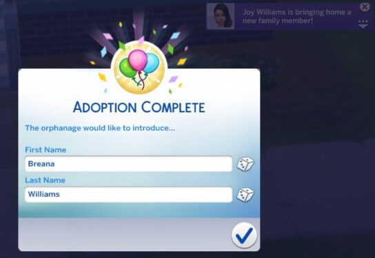 Sims 4 child adoption complete